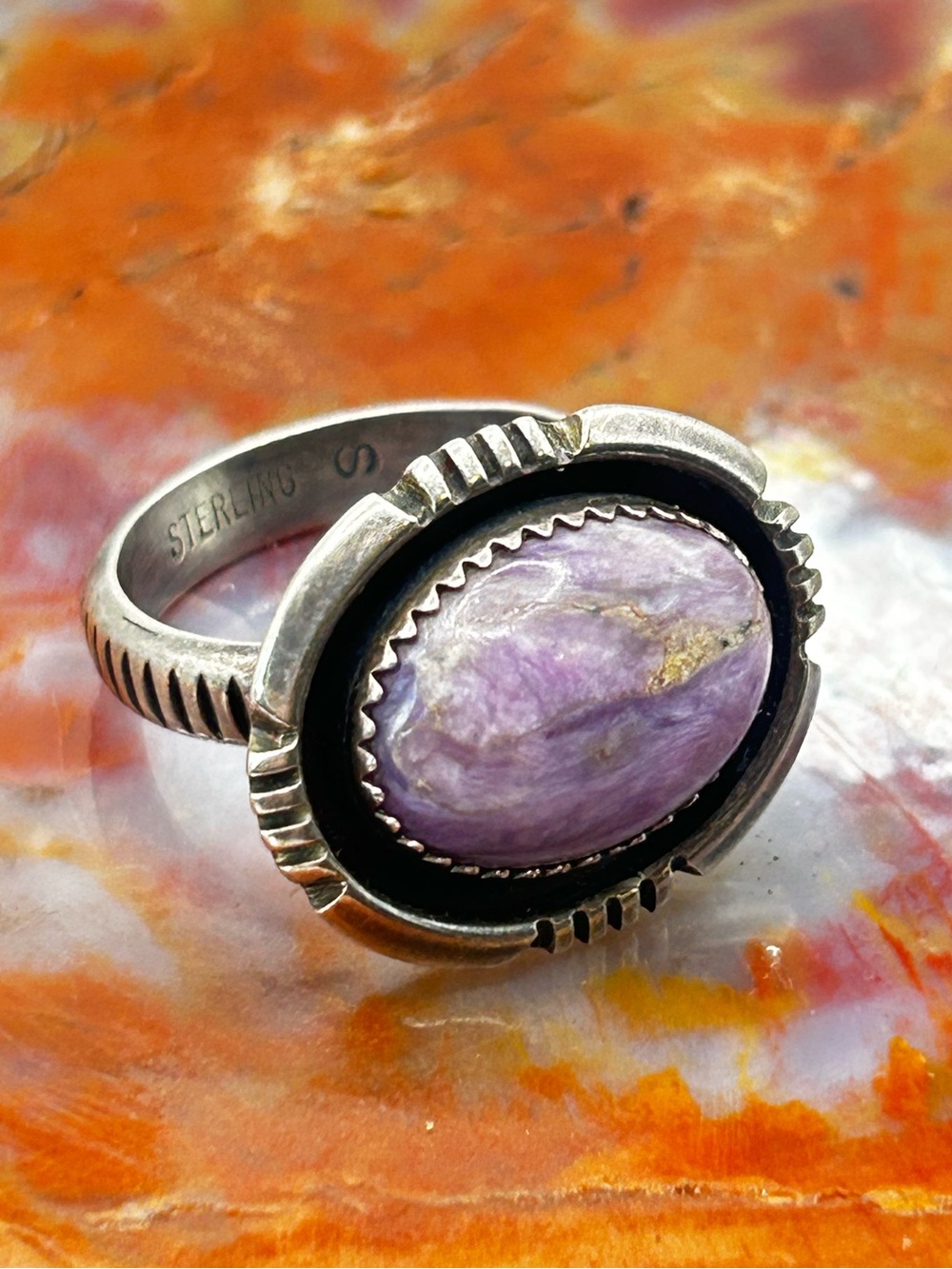 Vintage Sterling Silver Purple Charoite Ring - Size 9